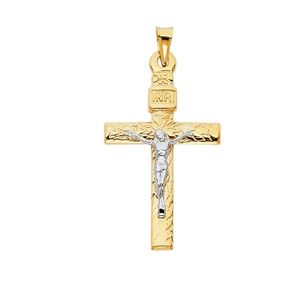 14K Two Tone Crucifix Cross Religious Pendant